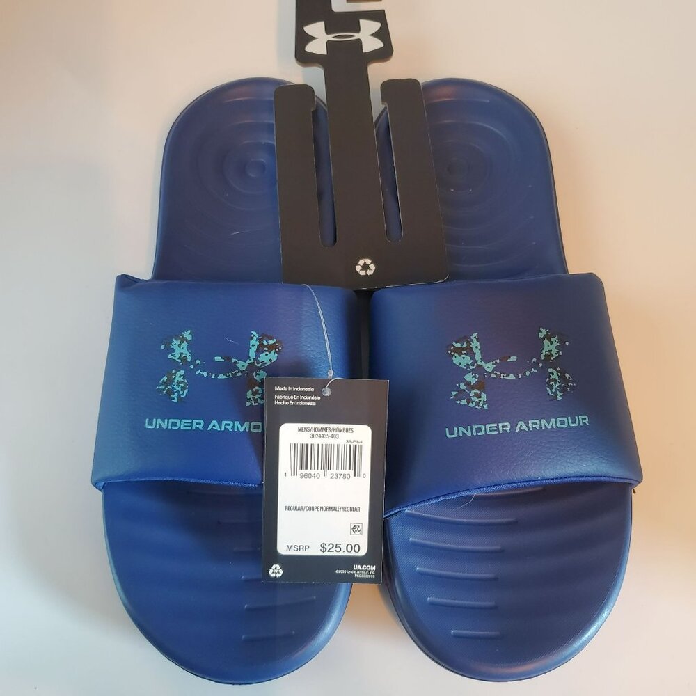 NWT Men's Under Armour Blue Sandals Size 13-Loafters/Slip ons
